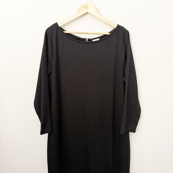 GAP | Solid Black Modern Boatneck High Neck Zipper Back Dress Midi 3/4 | XXL - Picture 2 of 7